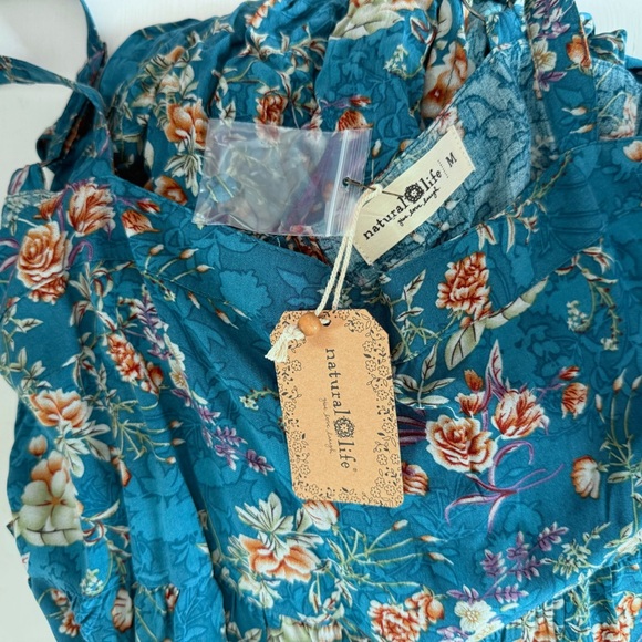 Natural Life | Patti Side Slit Maxi Dress Blue Turquoise Cream Roses New Medium - Picture 12 of 14